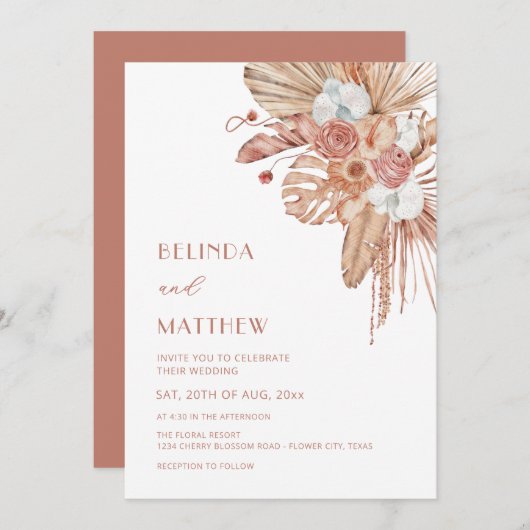 Boho Watercolor Flowers Casual Wedding Einladung (Vorne/Hinten)