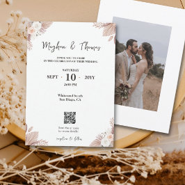 Boho Watercolor Flowers Template QR code Wedding Einladung