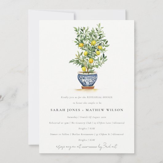 Boho Watercolor Gelbe Zitrone Probe Abendessen Einladung (Vorderseite)