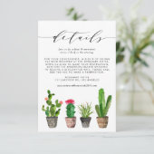 Boho Watercolor gepotted Cactus Wedding Details Begleitkarte (Stehend Vorderseite)