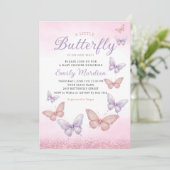 Boho Watercolor Glitzer Butterfly Girl Babydusche Einladung (Stehend Vorderseite)