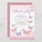 Boho Watercolor Glitzer Butterfly Girl Babydusche Einladung (Vorne/Hinten)