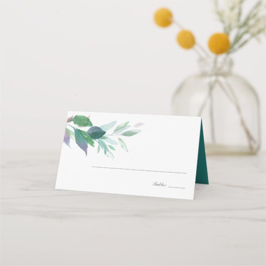 Boho Watercolor Greenerity Wedding Platzkarte (Vorderseite)