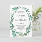 Boho Watercolor Greenery and Succulents Verlobung Einladung (Stehend Vorderseite)