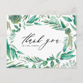 Boho Watercolor Greenery and Succulents Vielen Dan Postkarte