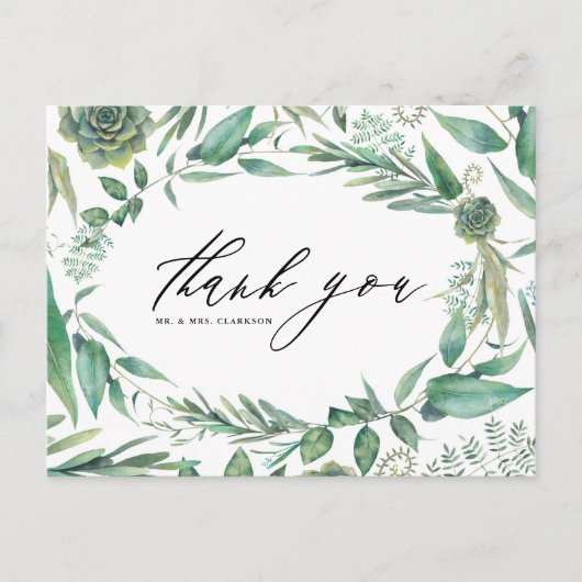 Boho Watercolor Greenery and Succulents Vielen Dan Postkarte (Vorderseite)