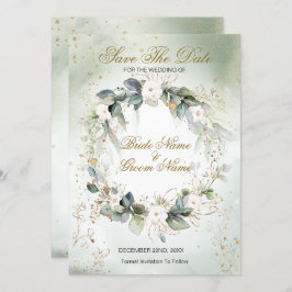 Boho Watercolor Greenery Floral Shiny Modern Save The Date