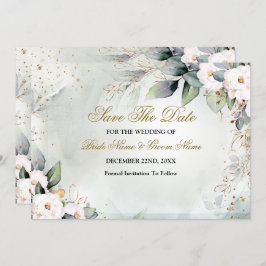 Boho Watercolor Greenery Floral Shiny Modern Save The Date