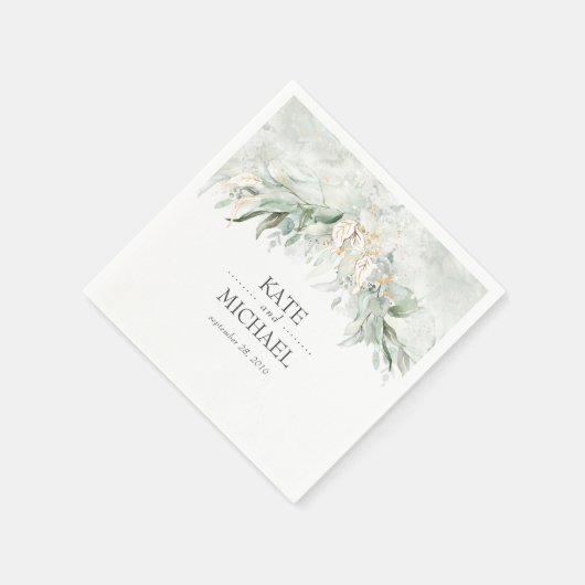 Boho Watercolor Greenery und Gold Blätter Serviette (Ecke)