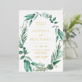 Boho Watercolor Greenery und Succulents Wedding Folieneinladung (Stehend vorne)