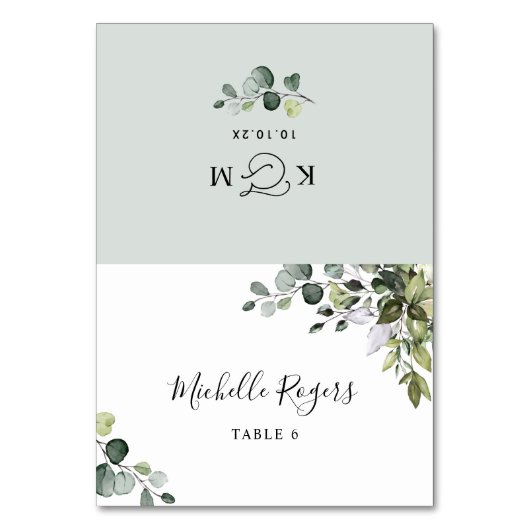 Boho Watercolor Greenery Wedding Platzkarten Tischnummer (Vorderseite)