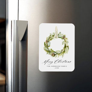 Boho Watercolor Greenery Wreath Non Foto Holiday Magnet