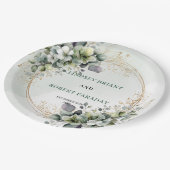 Boho Watercolor Grün Personalisierte Hochzeit Pappteller (Schrägansicht)