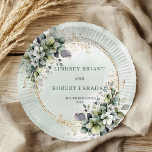 Boho Watercolor Grün Personalisierte Hochzeit Pappteller