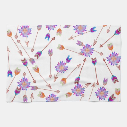 Boho Watercolor-handgemalte Blume und Pfeile Geschirrtuch (Horizontal)