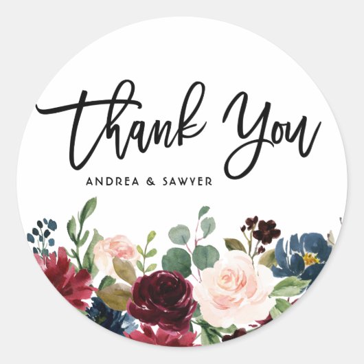 Boho Watercolor Herbst Blumengarten Runder Aufkleber (Vorderseite)