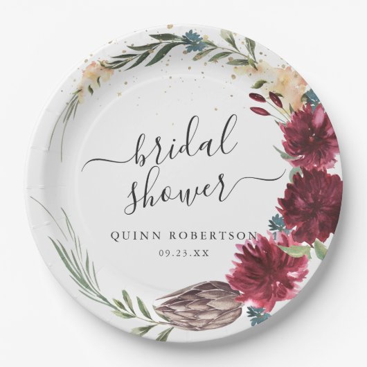 Boho Watercolor Herbst Brautparty Pappteller (Vorderseite)