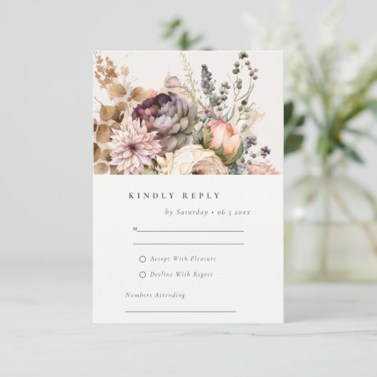 Boho Watercolor Herbst Herbstwochenende Blumenfest RSVP Karte (Stehend Vorderseite)