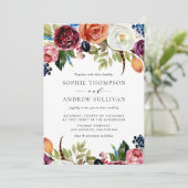 Boho Watercolor Herbstblüten Einladung zur Hochzei (Stehend Vorderseite)