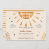 Boho Watercolor hier kommt die Son Baby Dusche Einladung (Vorne/Hinten)