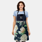 Boho Watercolor Ivory Floral Mit Monogramm Schürze (Getragen)