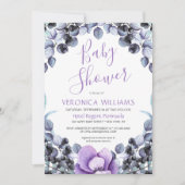 Boho Watercolor Lavender Berry Floral Baby Shower Einladung (Vorderseite)