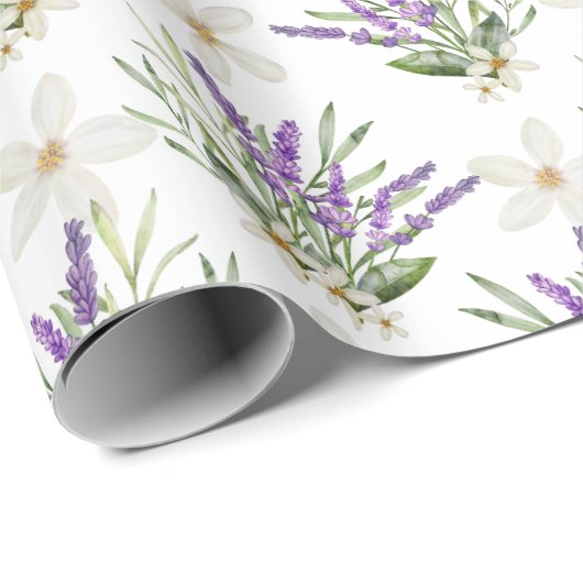 Boho Watercolor Lavender Blumenhochzeit Geschenkpapier (Rolleneckpunkt)