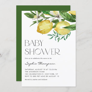 Boho Watercolor Lemon and Blooms Baby Shower Einladung
