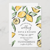 Boho Watercolor Lemon Citrus Greenery Summer Einladung (Vorne/Hinten)