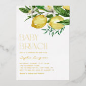 Boho Watercolor Lemon Floral Baby Dusche Brunch Folieneinladung (Vorderseite)