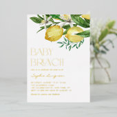 Boho Watercolor Lemon Floral Baby Dusche Brunch Folieneinladung (Stehend vorne)