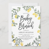 Boho Watercolor Lemon Wreath Baby Showbrunch Einladung (Vorderseite)