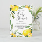 Boho Watercolor Lemon Wreath Baby Shower Einladung (Stehend Vorderseite)