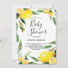 Boho Watercolor Lemon Wreath Baby Shower Einladung