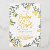 Boho Watercolor Lemon Wreath Baby Shower Folieneinladung (Vorderseite)