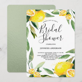 Boho Watercolor Lemon Wreath Brautparty Einladung