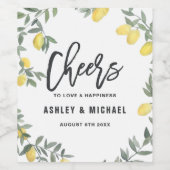Boho Watercolor Lemon Wreath Cheers Wedding Weinetikett (Einzelnes Label)