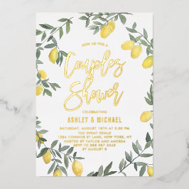 Boho Watercolor Lemon Wreath Couples Dusche Folieneinladung