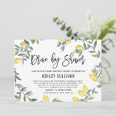 Boho Watercolor Lemon Wreath Drive by Baby Shoower Einladung (Stehend Vorderseite)