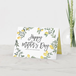 Boho Watercolor Lemon Wreath Happy Mother's Day Karte