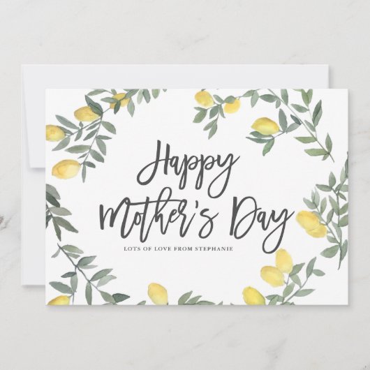 Boho Watercolor Lemon Wreath Happy Mother's Day Karte (Vorderseite)