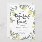 Boho Watercolor Lemon Wreath Rehersal Abendessen Einladung (Vorderseite)
