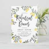 Boho Watercolor Lemon Wreath Rehersal Abendessen Einladung (Stehend Vorderseite)