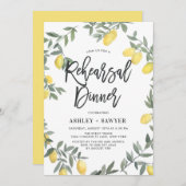 Boho Watercolor Lemon Wreath Rehersal Abendessen Einladung (Vorne/Hinten)