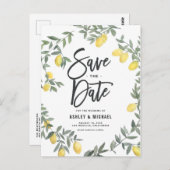Boho Watercolor Lemon Wreath Save the Date Postkarte (Vorne/Hinten)