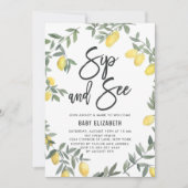 Boho Watercolor Lemon Wreath Sip und See Einladung (Vorderseite)