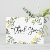 Boho Watercolor Lemon Wreath Summer Dankeskarte (Stehend Vorderseite)