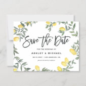 Boho Watercolor Lemon Wreath Summer Save the Date Magneteinladung (Vorderseite)