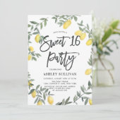 Boho Watercolor Lemon Wreath Sweet 16 Party Einladung (Stehend Vorderseite)