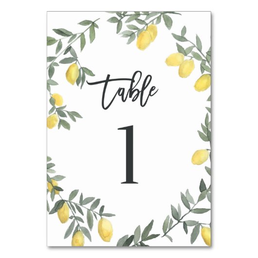Boho Watercolor Lemon Wreath Table 1 Tischnummer (Vorderseite)